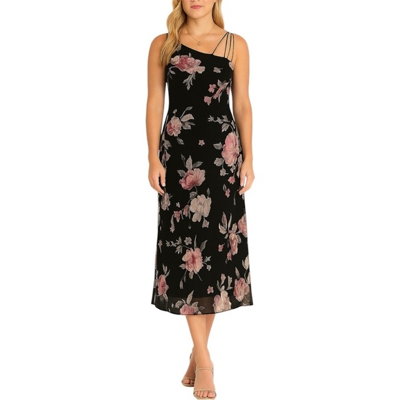 Vintage Asymmetrical One-Shoulder Midi Floral Dress - Picture 1 of 14